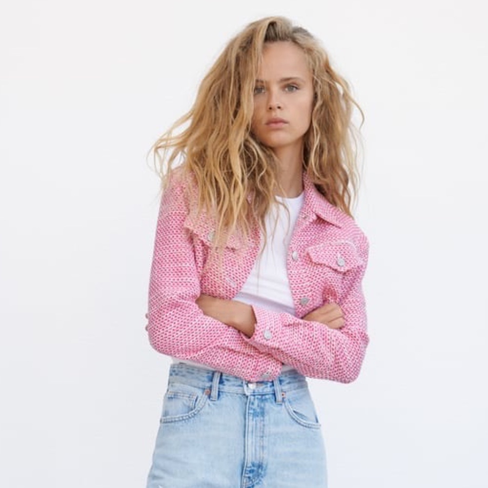 Zara Textured Crop Jacket - Size Medium